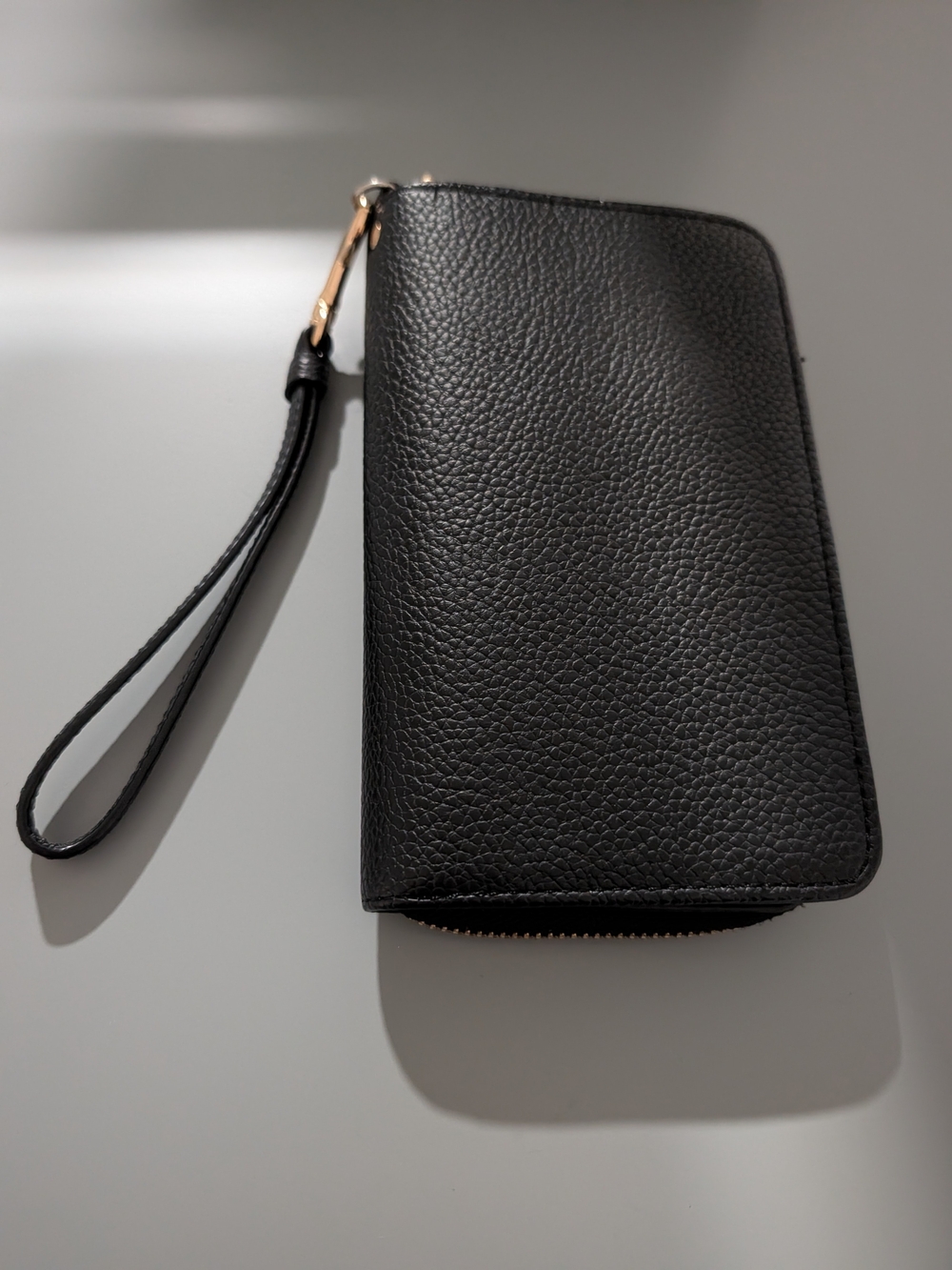 a new day Black Pebbled Leather Wristlet Clutch